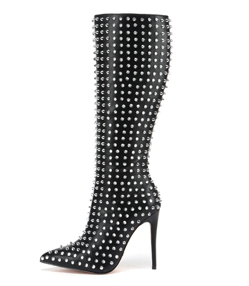 Giaro TRIBECA BLACK KNEE BOOTS WITH SILVER STUDS