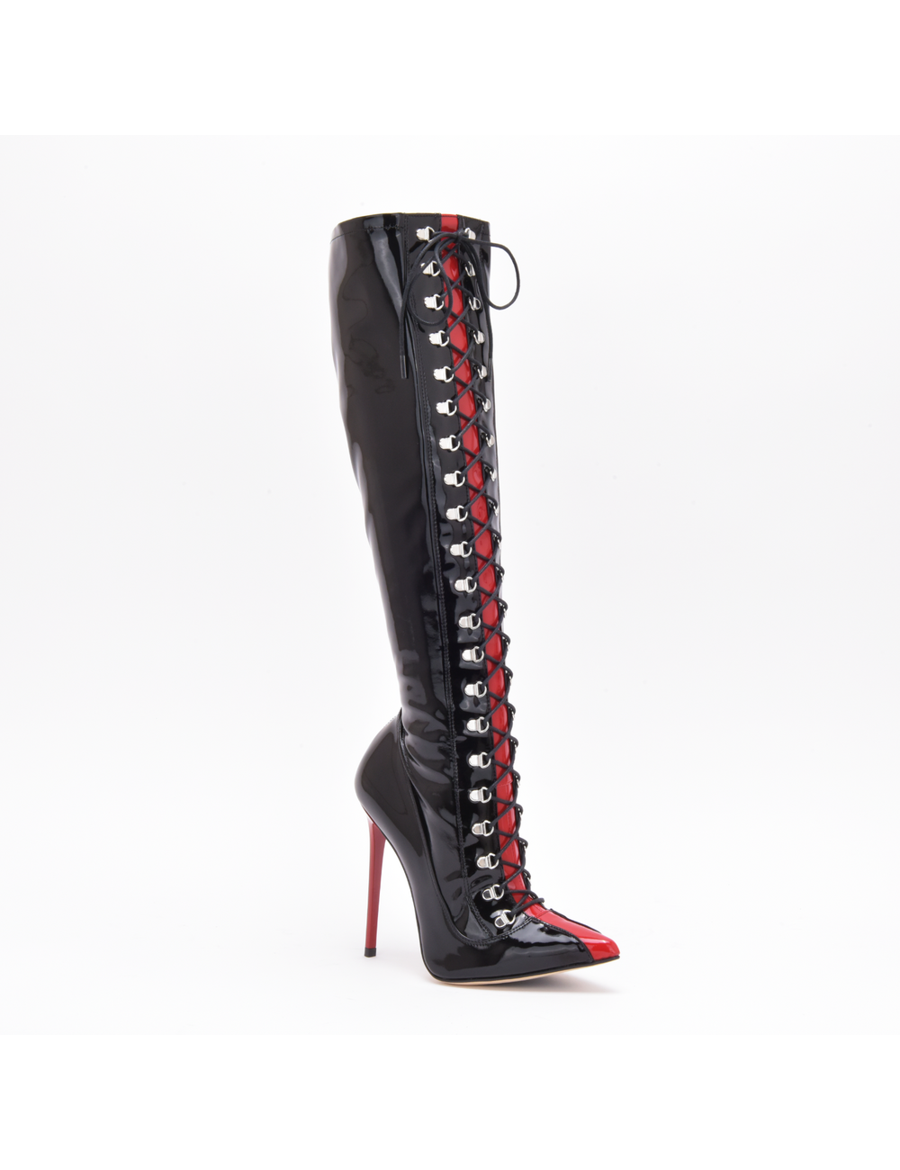 Sanctum Shoes Sanctum IRIS LACE-UP KNEE BOOTS BLACK RED SHINY