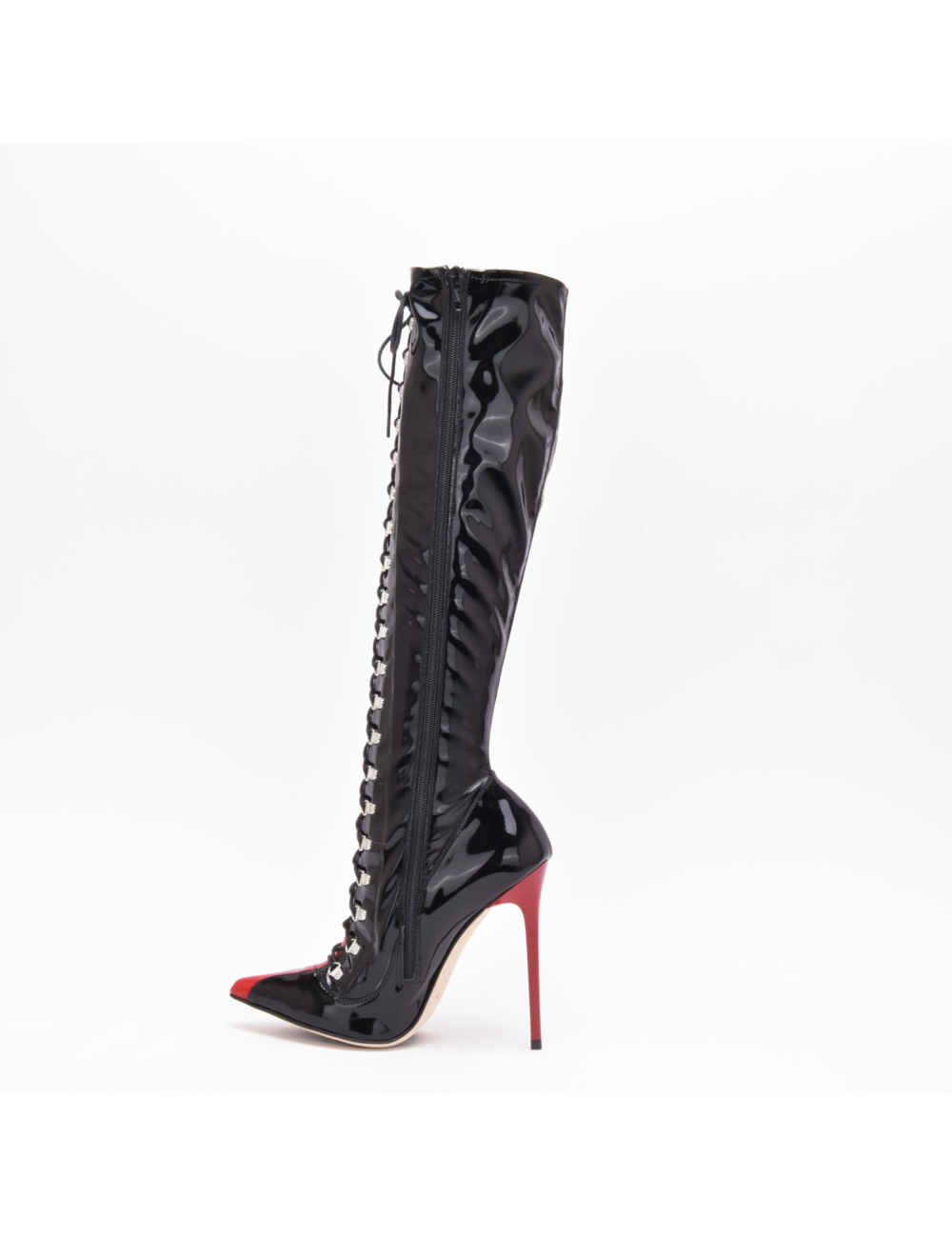 Sanctum Shoes Sanctum IRIS LACE-UP KNEE BOOTS BLACK RED SHINY