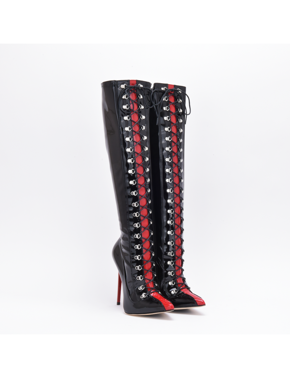 Sanctum Shoes Sanctum IRIS LACE-UP KNEE BOOTS BLACK RED SHINY