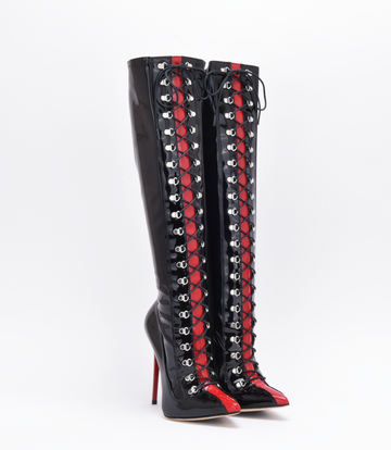Sanctum Shoes Sanctum IRIS LACE-UP KNEE BOOTS BLACK RED SHINY