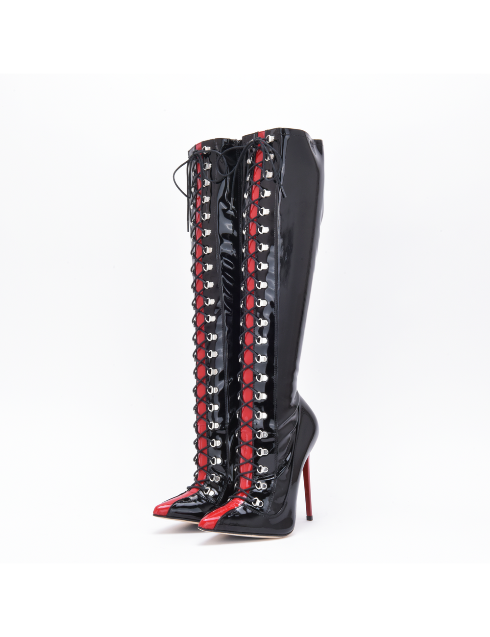 Sanctum Shoes Sanctum IRIS LACE-UP KNEE BOOTS BLACK RED SHINY