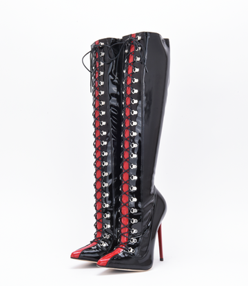 Sanctum Shoes Sanctum IRIS LACE-UP KNEE BOOTS BLACK RED SHINY