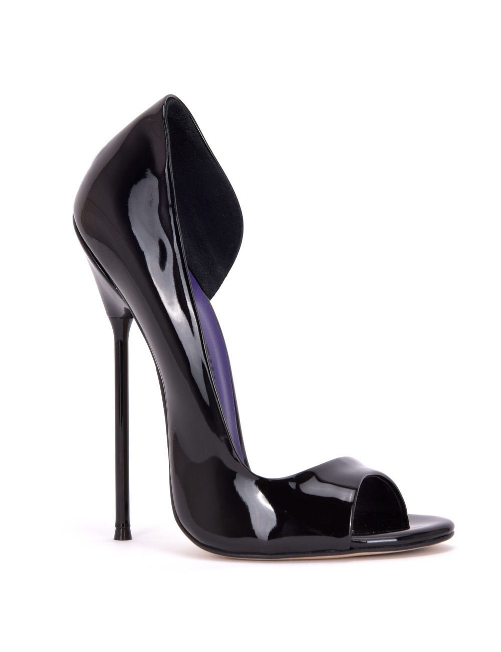 Sanctum Shoes Italienische Sandalen MONICA schwarz glänzend mit Metallabsatz mit lila Inlay