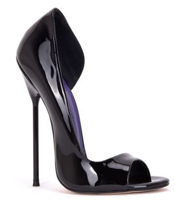 Sanctum Shoes Italian sandals MONICA black shiny with metal heels with purple inlay