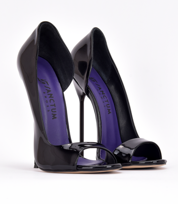 Sanctum Shoes Italian sandals MONICA black shiny with metal heels with purple inlay