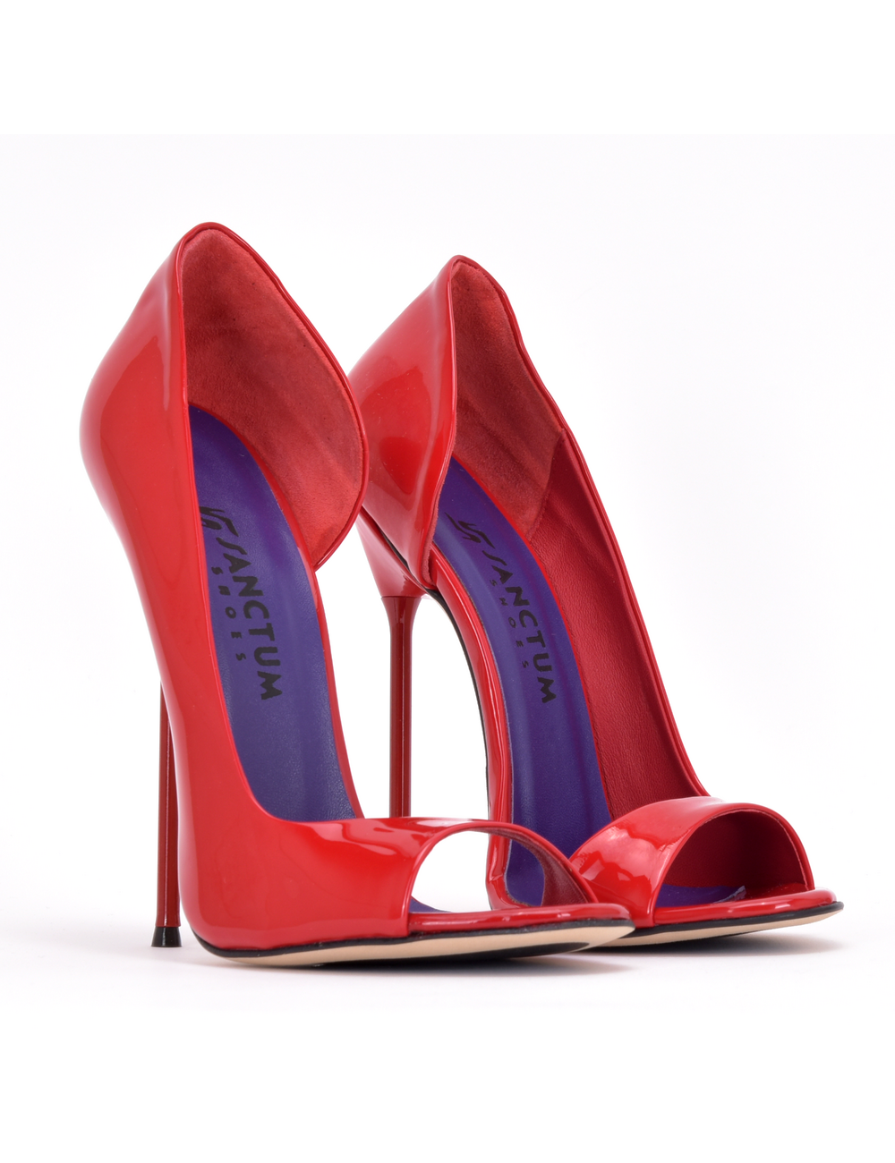 Sanctum Shoes Italian sandals MONICA red shiny with metal heels with purple inlay
