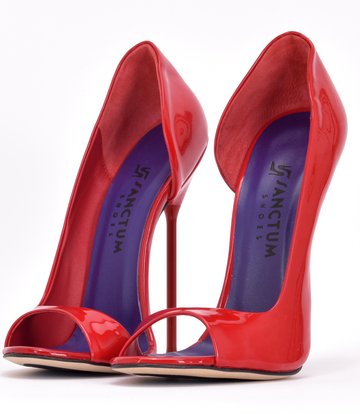 Sanctum Shoes Italian sandals MONICA red shiny with metal heels with purple inlay
