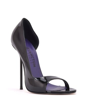 Sanctum Shoes Italian sandals MONICA-12 black shiny with metal heels and purple inlay