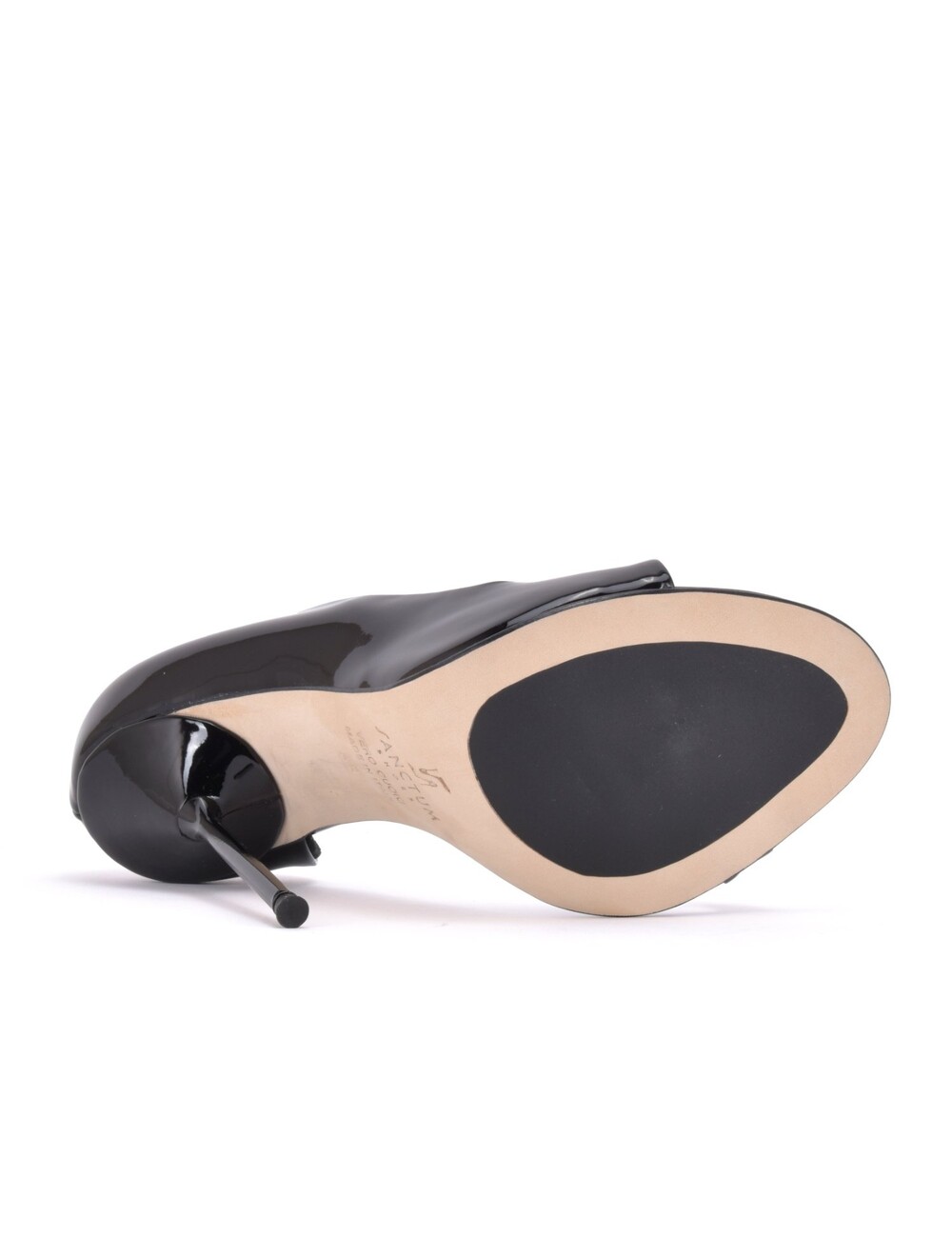 Sanctum Shoes Italienische Sandalen MONICA-12 schwarz glänzende mit Metallabsätzen und lila Intarsien