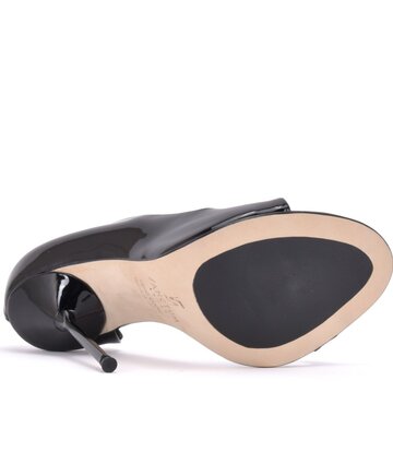 Sanctum Shoes Italienische Sandalen MONICA-12 schwarz glänzende mit Metallabsätzen und lila Intarsien