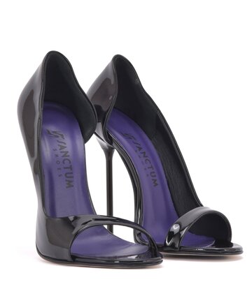 Sanctum Shoes Italian sandals MONICA-12 black shiny with metal heels and purple inlay