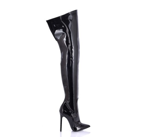 Sanctum Shoes Synthetic Leather GIGI  BLACK SHINY THIGH BOOTS