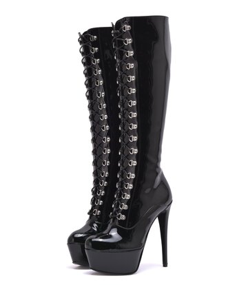 Sanctum Shoes Synthetic Leather Sanctum Shoes NINA LACE UP PLATFORM BOOTS SYNTHETIC BLACK SHINY