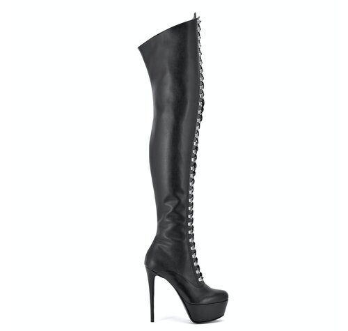 Sanctum Shoes Synthetic Leather NIGELLA SCHWARZE MATTE SCHNÜRSCHEN-OBERSCHENKELSTIEFEL