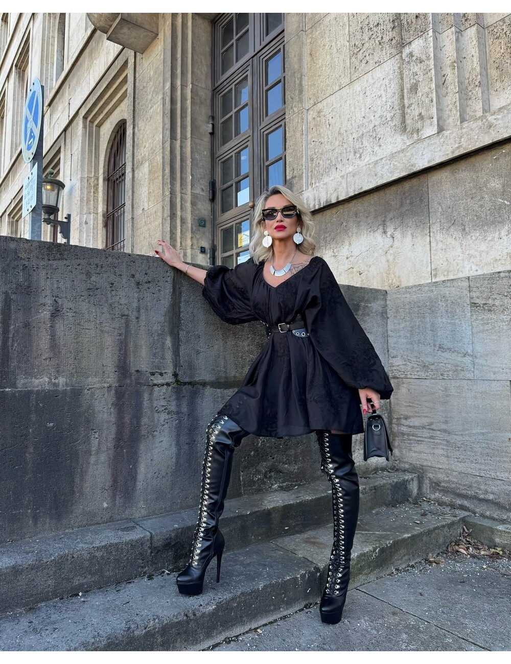 Sanctum Shoes Synthetic Leather Sanctum Shoes NIGELLA BLACK MATTE LACE UP SYNTHETIC THIGH BOOTS