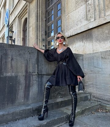 Sanctum Shoes Synthetic Leather Sanctum Shoes NIGELLA BLACK MATTE LACE UP SYNTHETIC THIGH BOOTS