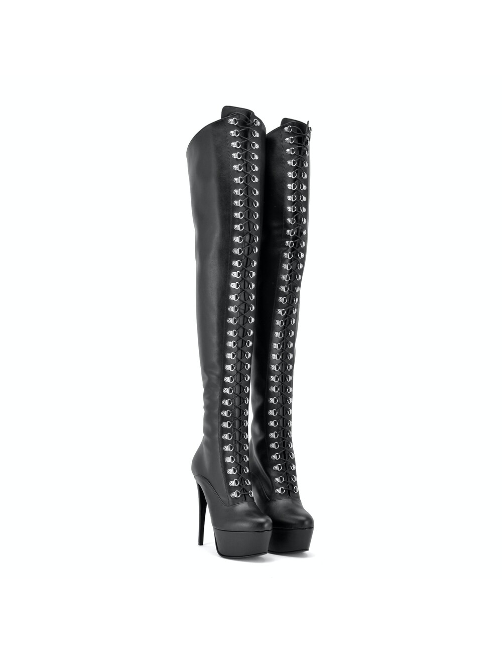 Sanctum Shoes Synthetic Leather Sanctum Shoes NIGELLA BLACK MATTE LACE UP SYNTHETIC THIGH BOOTS