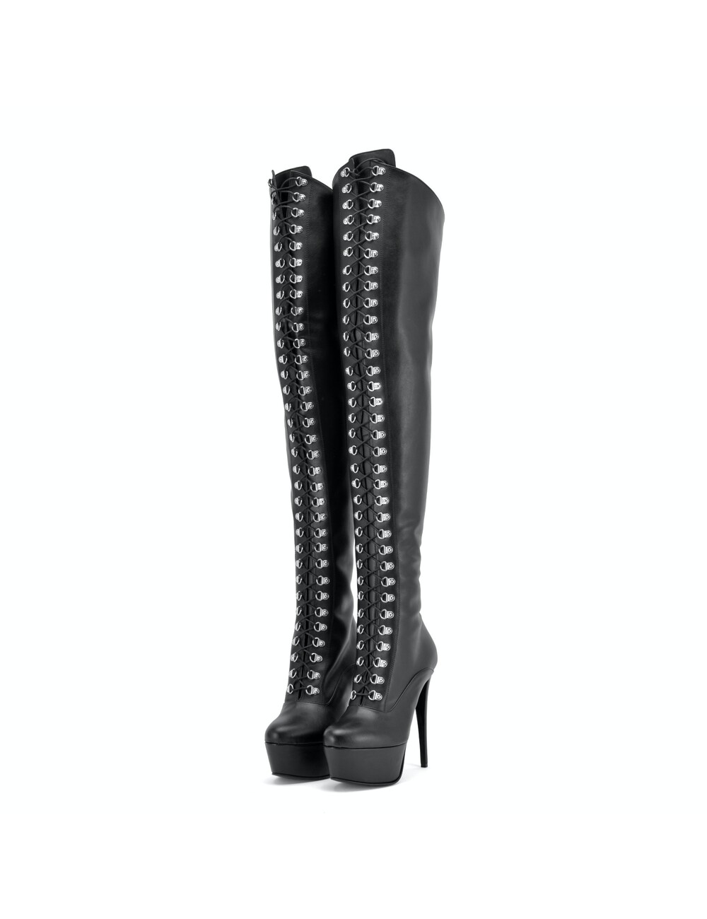 Sanctum Shoes Synthetic Leather Sanctum Shoes NIGELLA BLACK MATTE LACE UP SYNTHETIC THIGH BOOTS