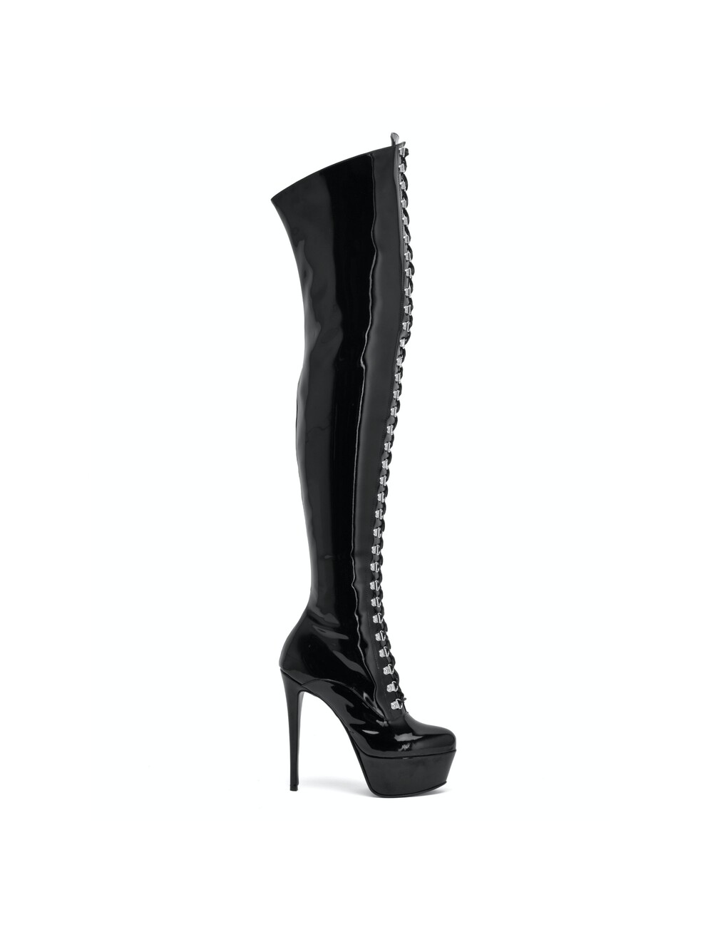 Sanctum Shoes Synthetic Leather Sanctum Shoes NIGELLA  BLACK SHINY LACE UP SYNTHETIC THIGH BOOTS