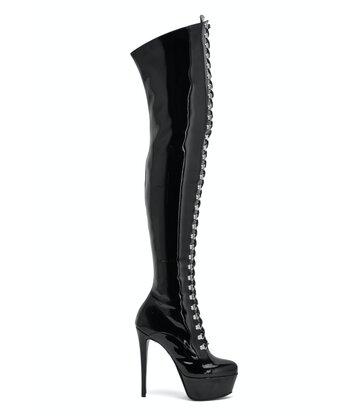 Sanctum Shoes Synthetic Leather Sanctum Shoes NIGELLA  BLACK SHINY LACE UP SYNTHETIC THIGH BOOTS