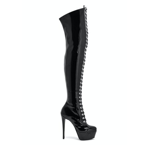 Sanctum Shoes Synthetic Leather NIGELLA  BLACK SHINY LACE UP THIGH BOOTS