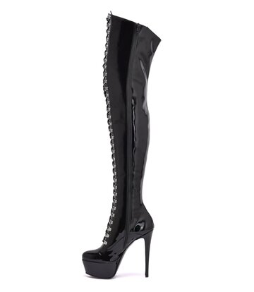 Sanctum Shoes Synthetic Leather Sanctum Shoes NIGELLA  BLACK SHINY LACE UP SYNTHETIC THIGH BOOTS