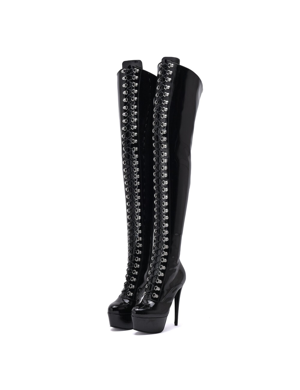 Sanctum Shoes Synthetic Leather Sanctum Shoes NIGELLA  BLACK SHINY LACE UP SYNTHETIC THIGH BOOTS