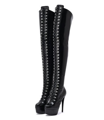 Sanctum Shoes Synthetic Leather Sanctum Shoes NIGELLA  BLACK SHINY LACE UP SYNTHETIC THIGH BOOTS