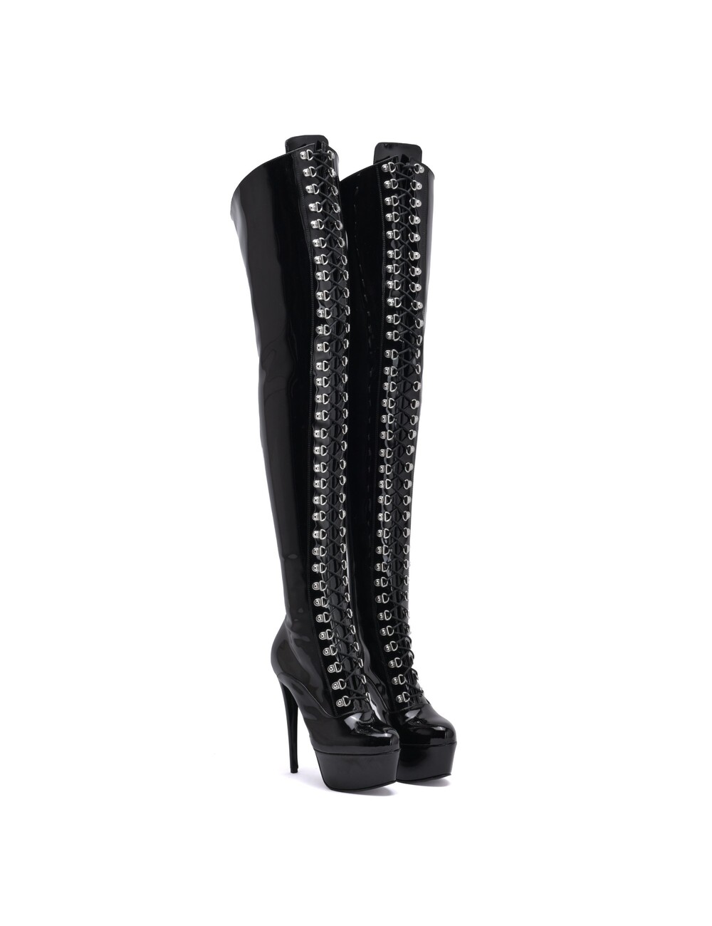 Sanctum Shoes Synthetic Leather Sanctum Shoes NIGELLA  BLACK SHINY LACE UP SYNTHETIC THIGH BOOTS
