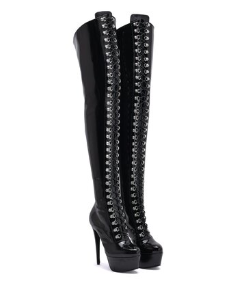 Sanctum Shoes Synthetic Leather Sanctum Shoes NIGELLA  BLACK SHINY LACE UP SYNTHETIC THIGH BOOTS