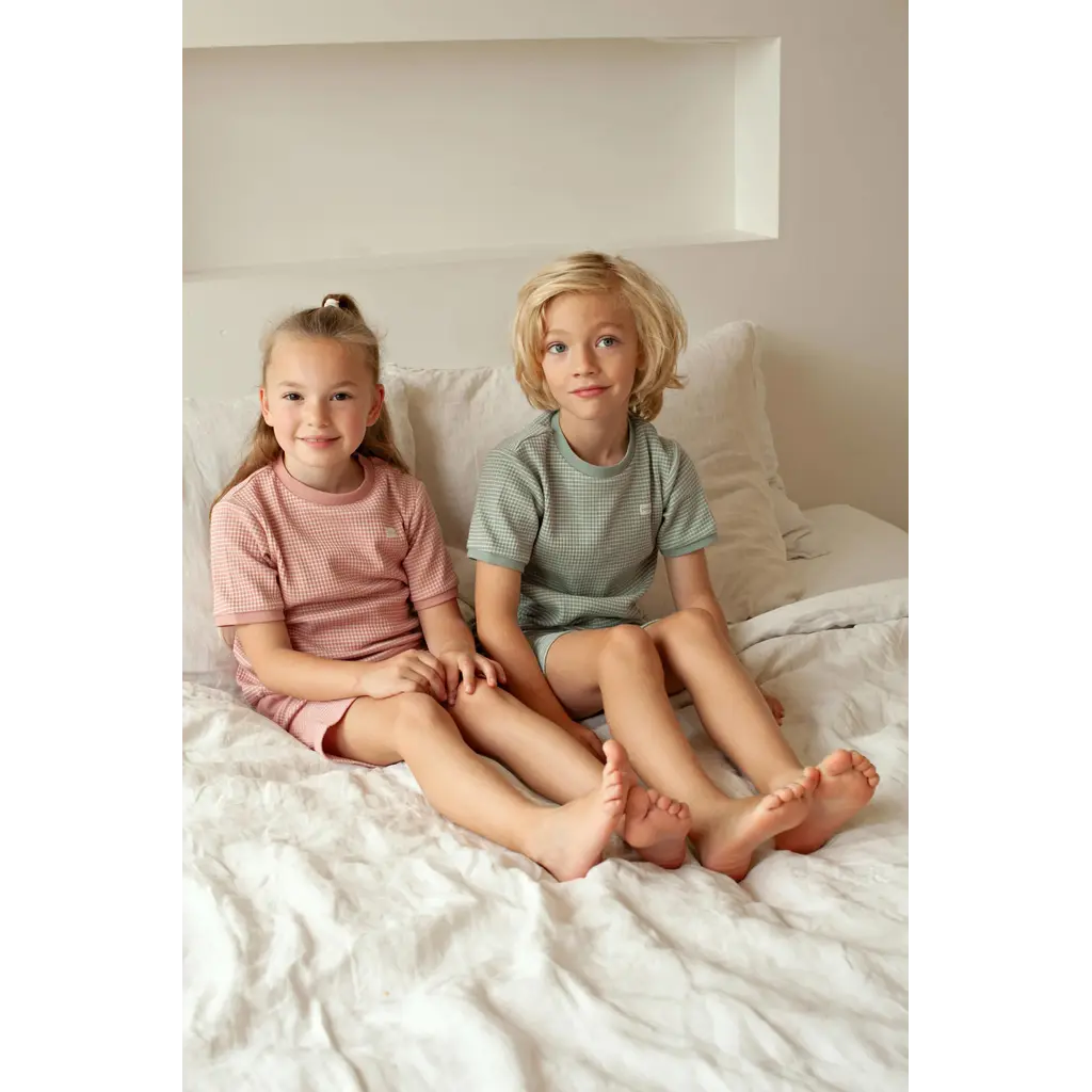 Feetje Feetje wafel shortama zeegroen