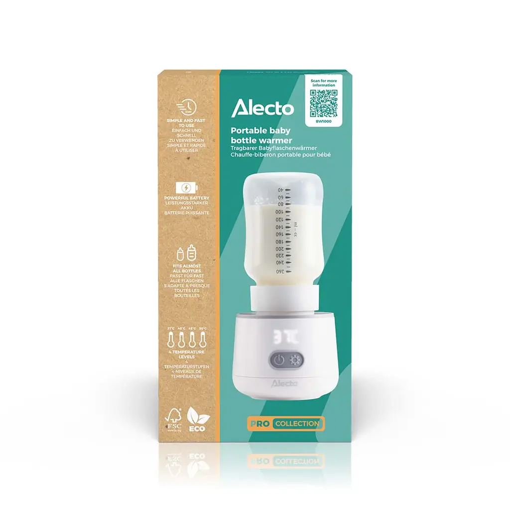 Alecto BW1000 - Draagbare flessenwarmer voor onderweg, geschikt voor vrijwel alle babyflessen - Wit