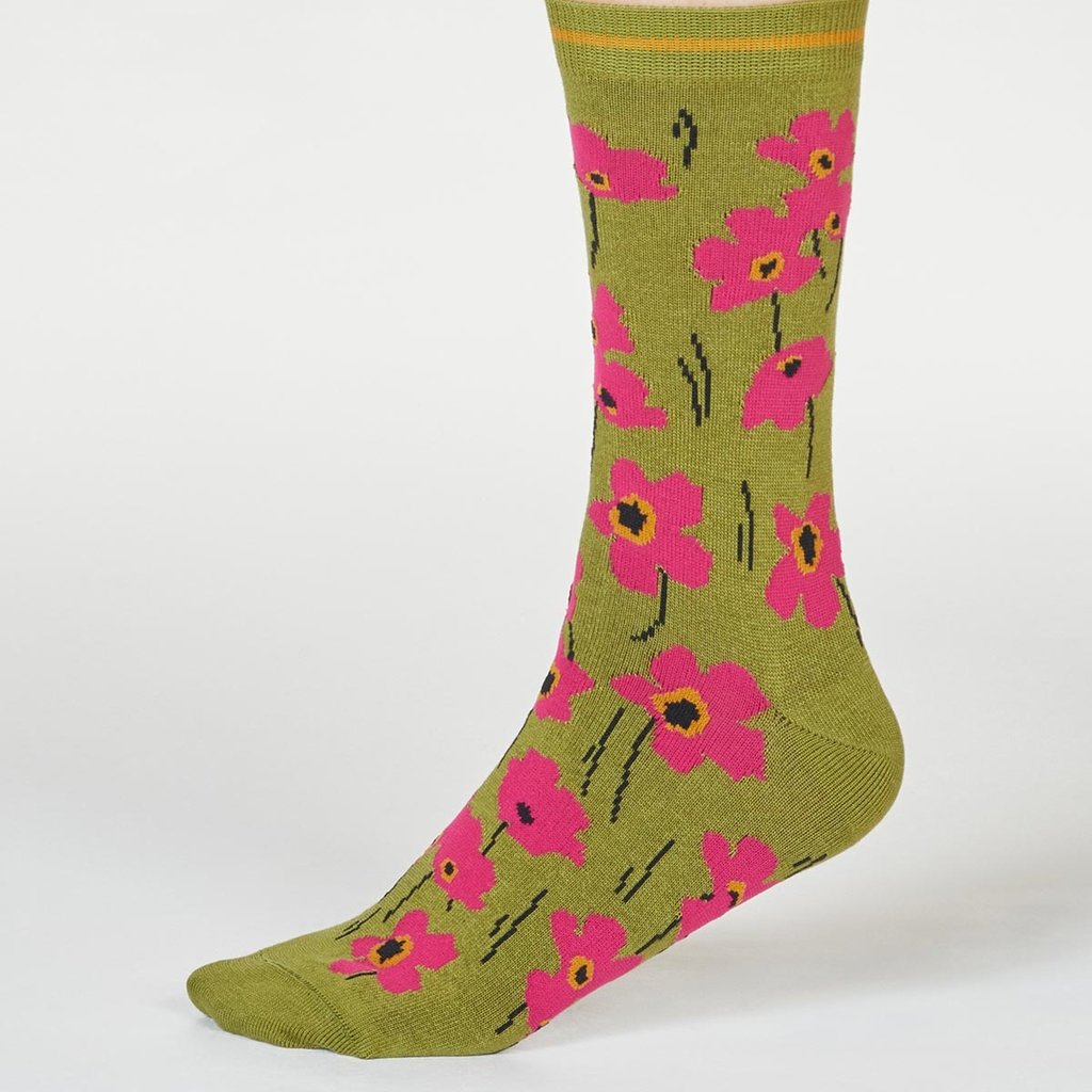 Thought Thought Peggie Floral socks olive green