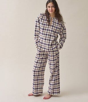 Peaches+Alkes Pyjama Donkerblauw Bruine Ruit