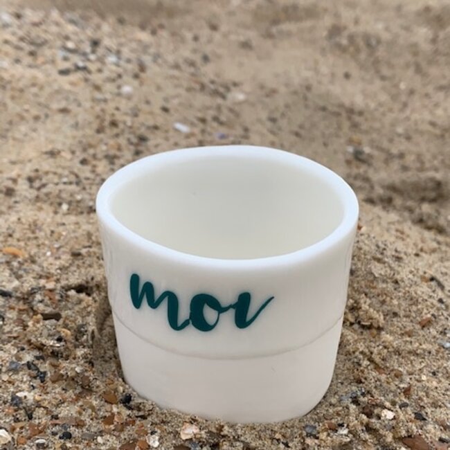 "Yes, oui, ja" le mot positif le plus fort, "You, Me, Toi, Moi" sur un bougeoir fait main en porcelaine unique,