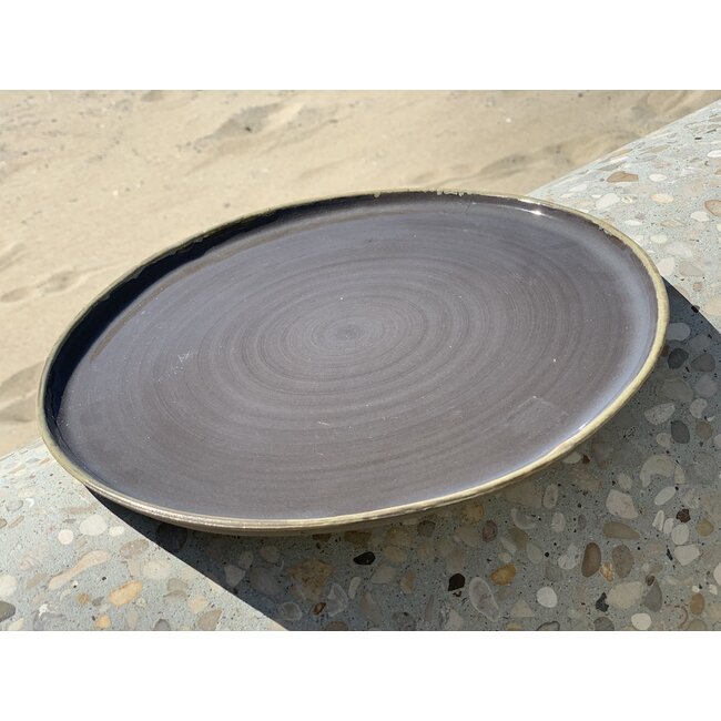 LS-design Assiette en céramique faite à la main à partir d'argile grise avec une bordure ocre peinte à la main