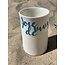 artisann "Joie de vivre" with a transfer baked on a porcelain handmade cup, drinking cup, vase