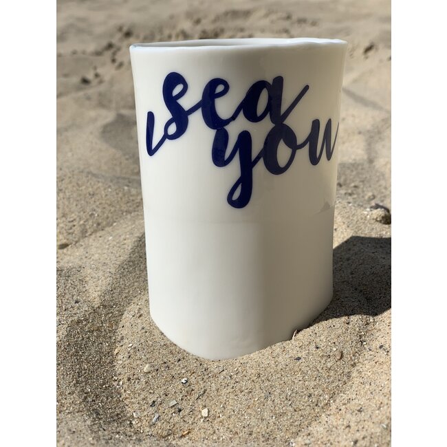 artisann "I Sea You" with a transfer baked on a porcelain handmade cup, drinking cup, vase