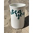 artisann "I Sea You" with a transfer baked on a porcelain handmade cup, drinking cup, vase