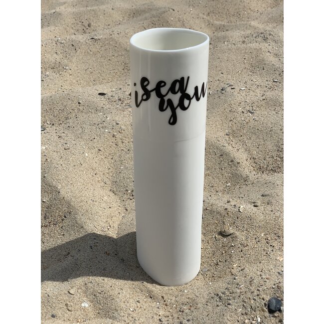 artisann "I Sea You" parlent d'eux-mêmes dans un vase en porcelaine unique en forme de cylinder