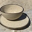 Bowl in the shape of a hemisphere handmade in ceramic with black hand-painted edge