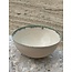 LS-design Bowl handmade in beige cast clay finished with a green, blue edge.