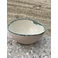 LS-design Bowl handmade in beige cast clay finished with a green, blue edge.