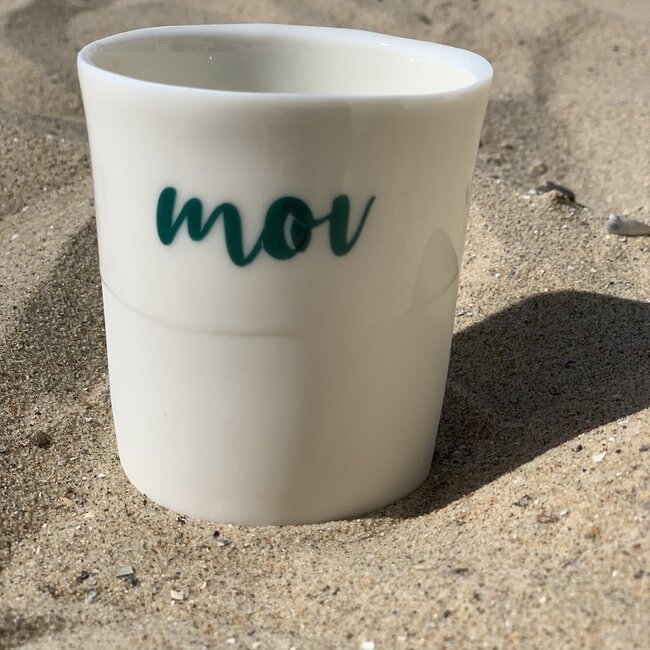 "You Me Moi Toi " with a transfer baked on a porcelain handmade cup, drinking cup