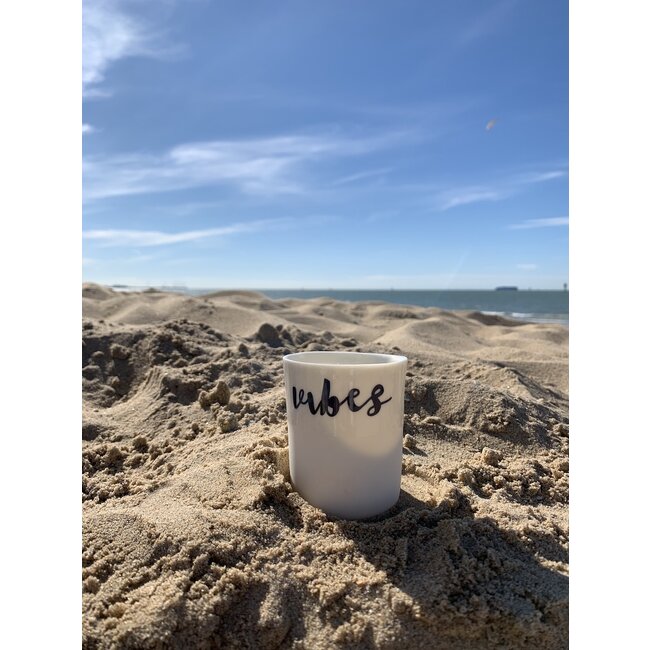 artisann "Summer Vibes" with a transfer baked on a porcelain handmade cup, drinking cup