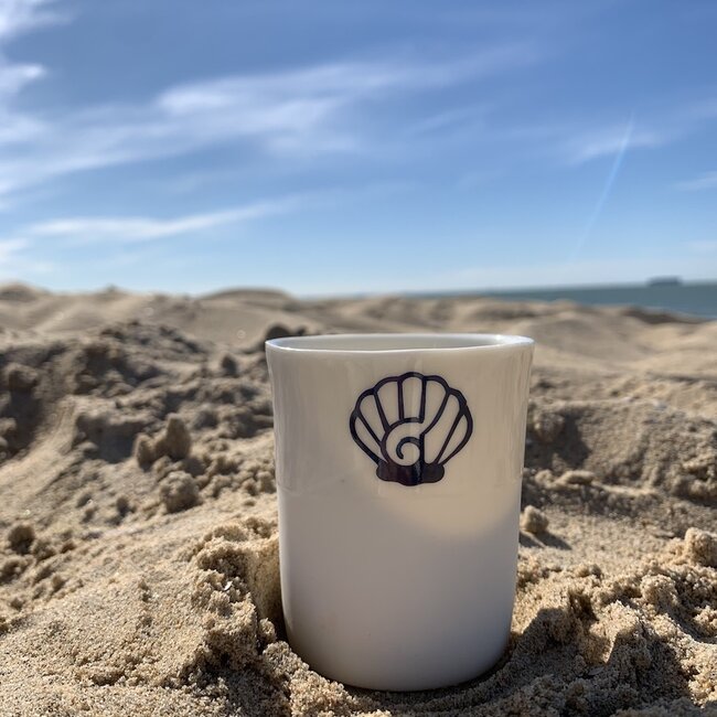 "Summer Vibes" with a transfer baked on a porcelain handmade cup, drinking cup