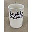 artisann "Knokke Le Zoute" with a transfer baked on a porcelain handmade cup, drinking cup, vase