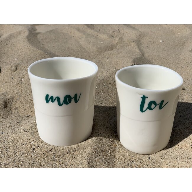 artisann Gift package of 2 cups Toi & Moi with a transfer baked on a porcelain handmade cup, drinking cup