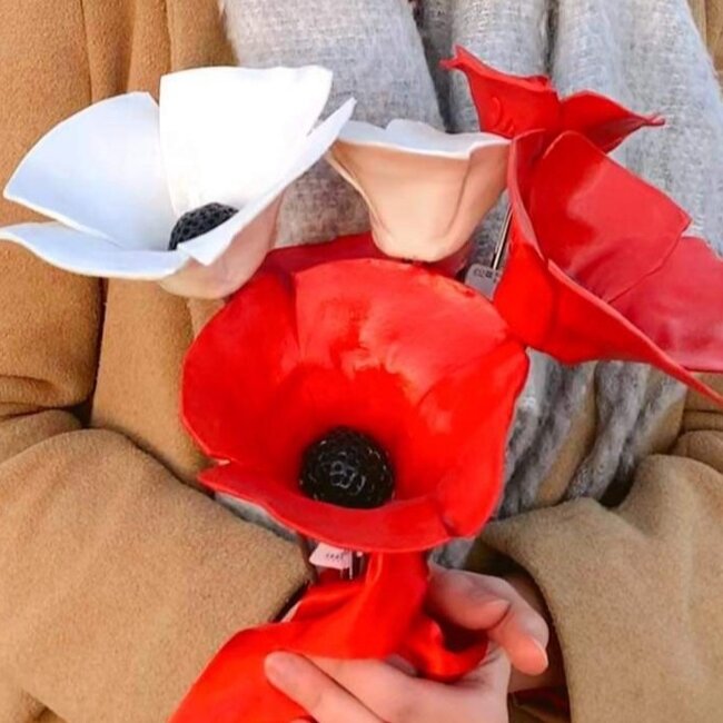 Handmade unique porcelain poppy, white glazed